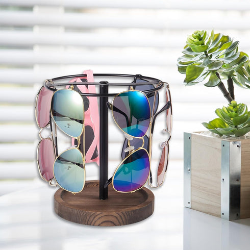 Wood Sunglasses Organizer, Metal Glasses Holder Stand for 12 Pairs Eyeglasses, Eyewear Storage for Dresser or Desk
