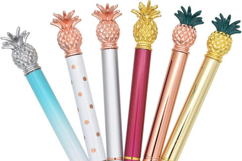 Gullor 6 Pieces Pineapple Pens, Bling Metal Ballpoint Pens for School Office Supplies, 1.0 mm Black Ink