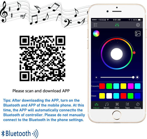 LIVE4COOL RGB/RGBW LED Bluetooth Controller for 5050 3528 RGB LED Strip Lights, Phone APP Control