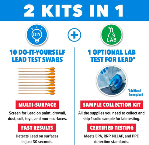 10 (1 Pack) Safe Home Lead in Solids Combo Test Kit DIY Swabs + Optional Testing at our EPA Certified Lab Made in the