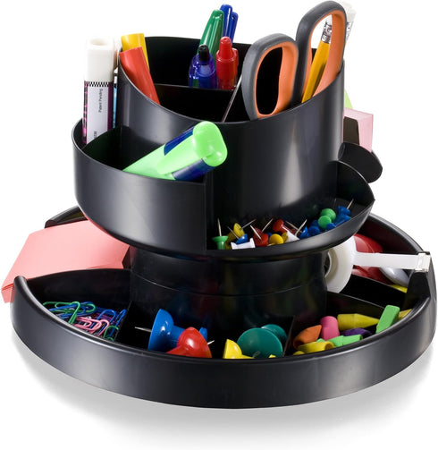 Officemate Deluxe Rotary Organizer, 16 Compartments, Black, Recycled (26255)