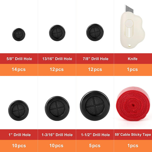 63Pcs Rubber Grommet Kit – Drill Hole Firewall Hole Plugs for Wire Protection, 6 Sizes 5/8" 13/16" 7/8" 1" 1-3/16"