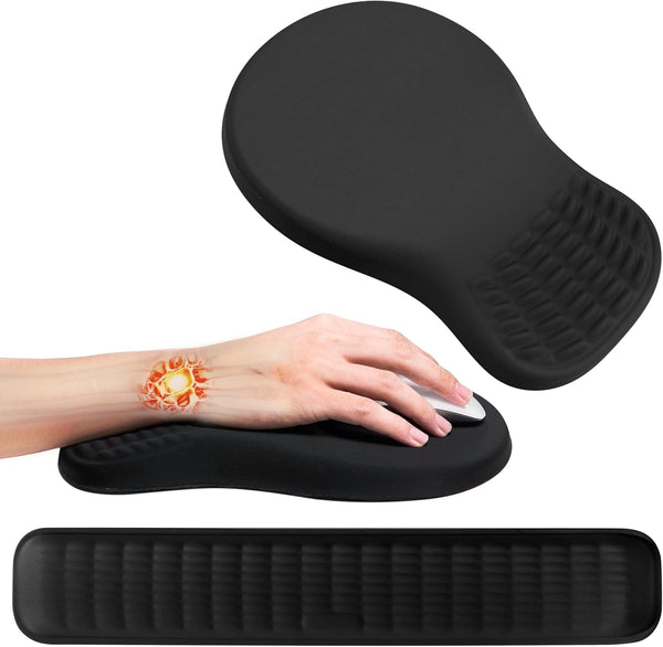 MEKASS Ergonomic Mouse Pad and Keyboard Wrist Rest Set, Super Soft Memory Foam Desk Support for Computer, Black
