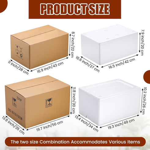 ForraFun 2 Pack 19.3 13.4 10.2 inches, 16.5 10.6 7.9 inches Frozen Packing Insulated Carton with Foam Shipper x x x x
