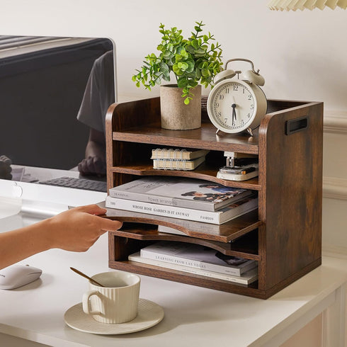 YMYNY Desktop File Organizer with Handle, Document Mail Tray Sorter, 5 Tiers Paper Holder for School Home Office,