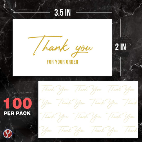 Package Inserts - Thank You For Your Order Business Note Cards, 100 Per Pack, 2 x 3.5” Thick Card Stock (Gold)