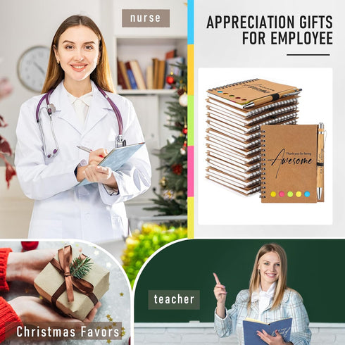 Chuangdi 20 Sets Employee Appreciation Thank You Gifts - Inspirational Spiral Notebook and Bamboo Pen