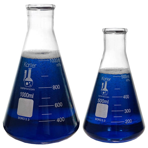 Karter Scientific Glass Flask 5 Piece Set | Narrow Mouth Erlenmeyer | Borosilicate Glass | 50ml to 1L
