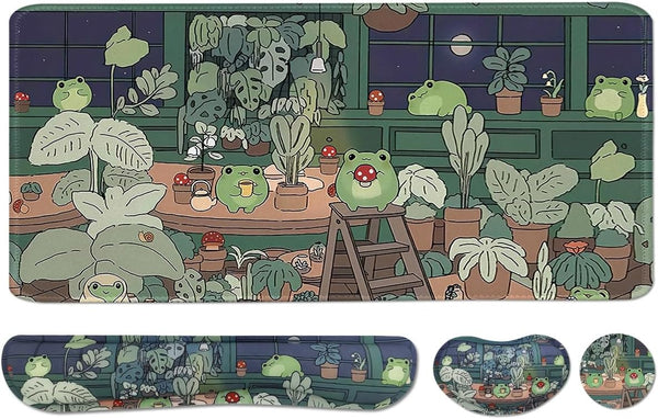 VIKIBO Cute Frog 4 in 1 Large Mouse Pad Set, Kawaii Extended Mouse