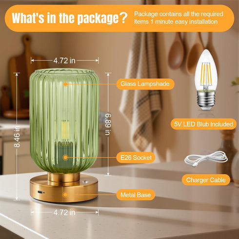 7500mAh Dimmable Bulb LightRound Cordless Table Lamp for Bedroom, Rechargeable Battery Operated Lamp, Modern Touch