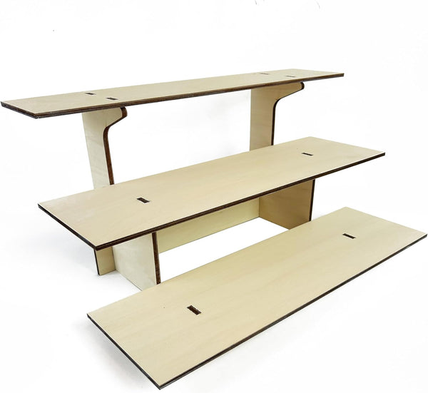 3-Tier Straight Wooden Retail Table Display Stand with Shelves for Products -
