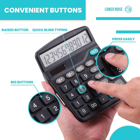 LICHAMP Desk Calculators, 6 Bulk Pack, Big Buttons and Large Display, 12 Digit Solar Power with AA Battery