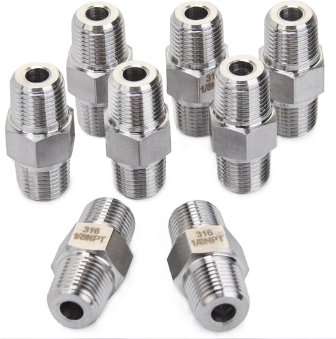 LTWFITTING Class 3000 Stainless Steel 316 Pipe Hex Nipple Fitting, 1/8" Male NPT, Air Fuel Water (Pack of 25)