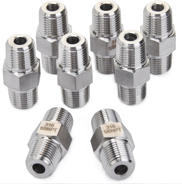 LTWFITTING Class 3000 Stainless Steel 316 Pipe Hex Nipple Fitting, 1/8" Male NPT, Air Fuel Water (Pack of 25)