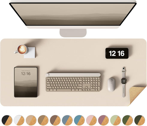 YSAGi Double-Sided Desk Pad, 35.4"x17" Leather Desk Mat, Waterproof Desk Blotter for Office/Home (Beige/Cork)