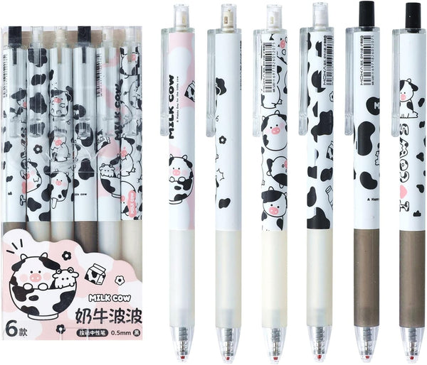 Kawaii 6Pcs 0.5mm Black Ink Retractable Gel Pens - Office School Supplies for Journaling and Notetaking