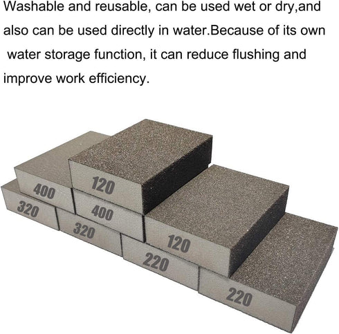 8 PCS Sanding Sponge Assortment, 2 PCS Each of 120, 220, 320, 400 Grit - Coarse Medium Fine Sanding Block