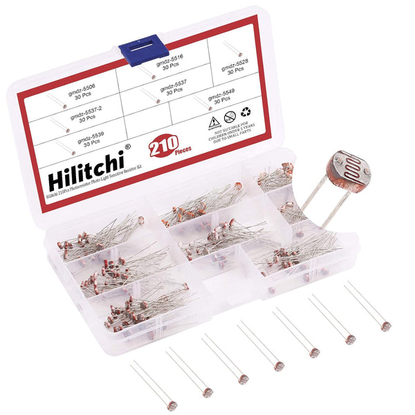 Hilitchi 210Pcs LDR 5mm Light Dependent Resistor Sensor, Photoconductive Resistance 5506, 5516, 5528, 5537