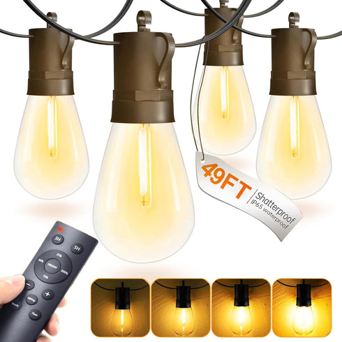 15M LED Outdoor String Lights Patio Dimmable Hanging Light with Remote, Waterproof