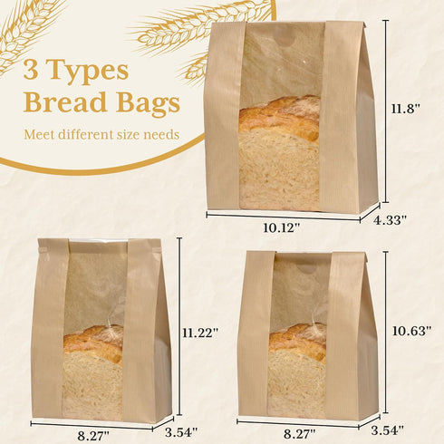 200 240 14x8.3x3.5 inches Bread Bags for Homemade Bread, Pcs Sourdough Bags with Window and Sealing DIY Stickers, Large