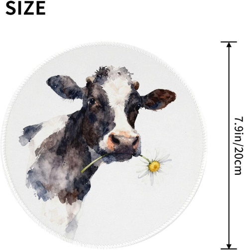 Generic 8 Inch Dairy Cow Mouse Pad with Stitched Edges-Cute Mousepad for Women, Washable Round Desk Pad, Non-Slip