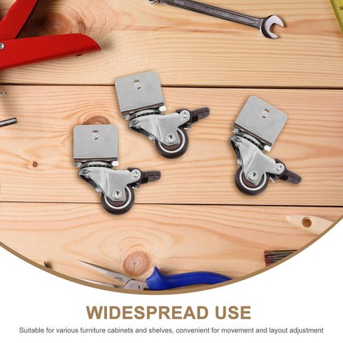 4pcs Set 1-inch Heavy Duty Swivel Caster Wheels U-Shaped Plate with Brake and Non-Brake Clips, Silent Cabinet