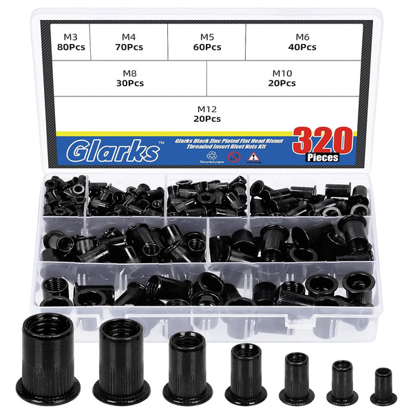 Glarks 320Pcs Metric Rivet Nuts Kit M3 M4 M5 M6 M8 M10 M12