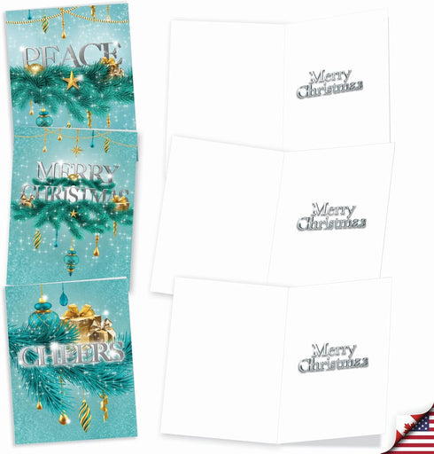 The Best Card Company - 20 Merry Christmas Greeting Cards (10 Designs, 2 Each) - Festive Holiday Assortment