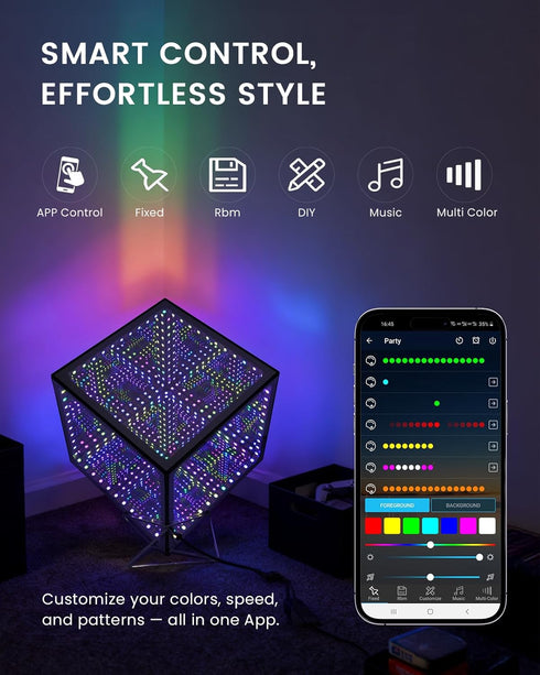 Tinyimi (4Inches) Infinity Hyper Cube LED Table Light, Color-Changing Music-Sync APP-Controlled Ambient Light