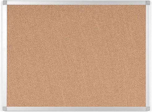 Boardsplus Bulletin Board - 24” W x 18” H, Cork Surface with Aluminum Frame