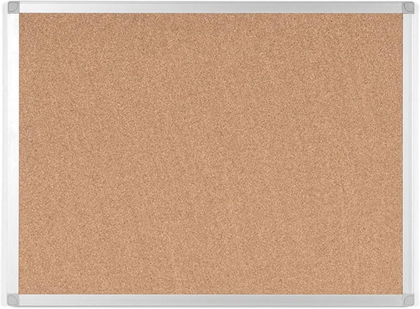 Boardsplus Bulletin Board - 24” W x 18” H, Cork Surface with Aluminum Frame