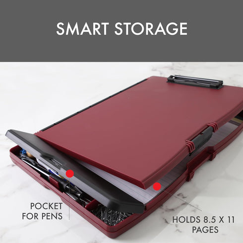 Dexas Folio Clipcase Professional Storage Clipboard with Pen Compartment, 9.75 x 14.75, A4, Merlot, Ideal for Teachers