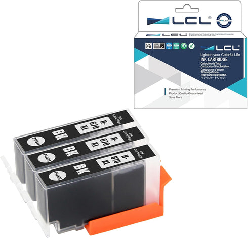 LCL Compatible Ink Cartridge Replacement for HP 670XL CZ117AL (3-Pack Black) 4625 5525 6526 3525 4615 4620