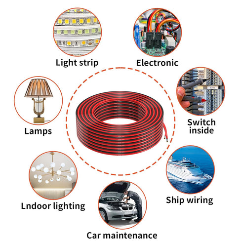 18 Gauge 2 Conductor 50FT Red Black Silicone Parallel Oxygen Free Tinned Copper Electrical Wire for LED Strips