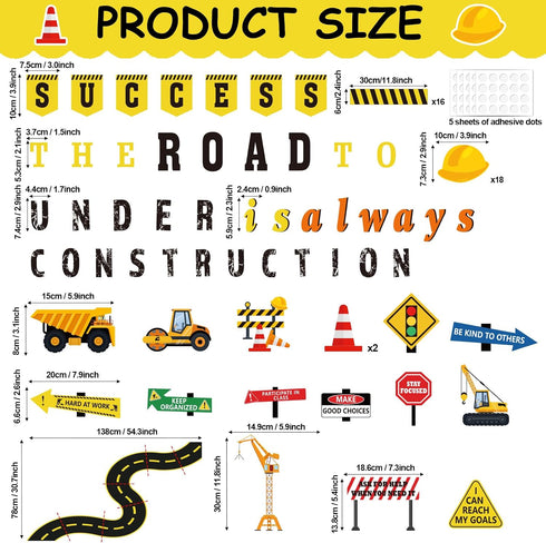 91 Pcs Construction Bulletin Board Decorations Road Cutouts Road to Success Bulletin Board Under Construction