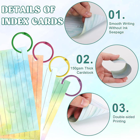 DOSTATNI 500 3x5 PCS Colored Index Cards with Hole Lined Flash Cards with Binder Rings Watercolor Notecards with Rings