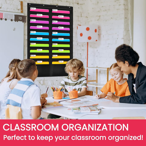 Godery Folder Pocket Chart (Black) - 20 Pocket Chart Wall Organizer for School, Home, Office