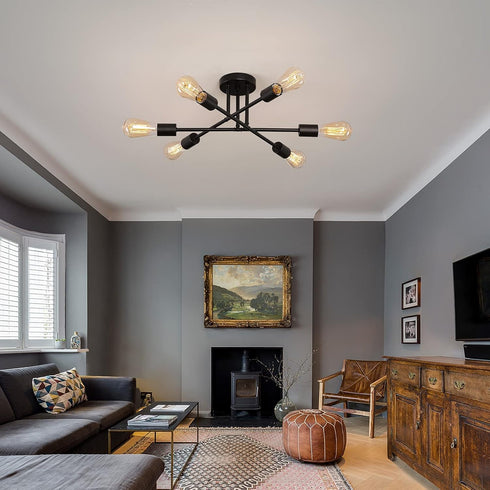 Fixtures,6-Lights MEIXISUE Black Modern Sputnik Chandelier Ceiling Light Industrial Metal Semi Flush Mount Ceiling