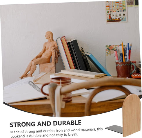 TEHAUX Wooden Bookend Desk Organizer Thickened Beech Wood Book Stand Practical Book Holder for Files Magazines Office