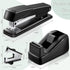 Black Desk Accessory Kit includes Desktop Stapler, Stapler Remover, Single Hole Punch, Tape Dispenser, Stainless Steel Scissors, Small Telescopic Knife and Envelope Slitter Mail Opener (7 Pcs) by Tenare