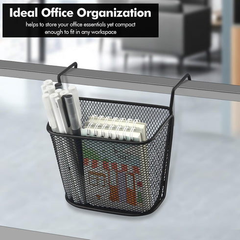 Poeland Cubicle Hanging Basket for Office, Easy Hang-on Metal Mesh Shelf Storage Organizer for Desk Partitions