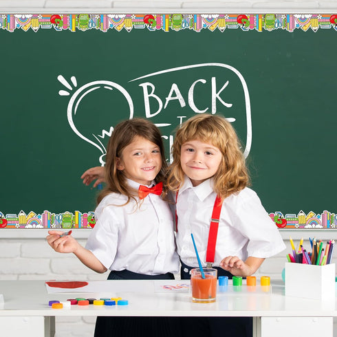 AnyDesign 69 60Pcs Ft Colorful Bookshelf Bulletin Board Border Border Trim Self-Adhesive Back to School Bulletin Board