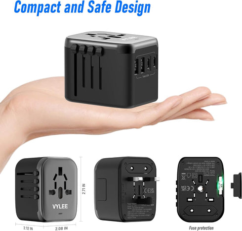 Universal International Power Travel Plug Adapter, 5 in 1 European Adapter with 2xUSB-A and 2xUSB C Wall Charger