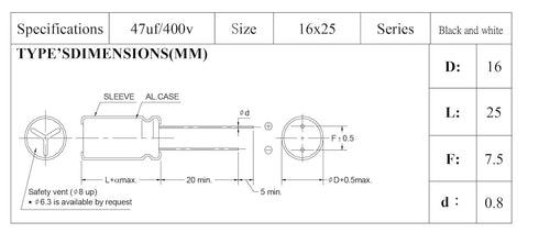 47uF 400V 16X25 +/-20% +105? 12 PCS Aluminum Electrolytic Capacitors