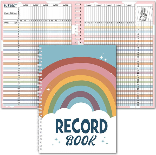 Boho Record Book, Teacher Spiral Bound Record Book, Class Gradebook, Office Supplies Gift for Teacher, Boho Decoration