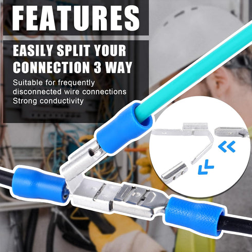 25 Pcs Double Piggyback Spade Connectors, Electrical Double Male Female Adapter Assortment Kit