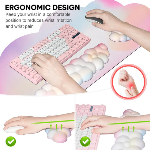 JIKIOU Set, 35.4x15.7in Large Cloud Mouse Pad Waterproof with Cloud Keyboard Wrist Pad and Cloud Mouse Wrist Pad