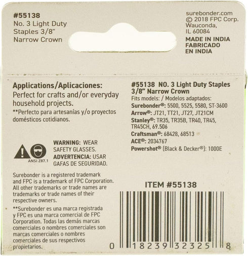 Surebonder 55138 Light Duty Staples, 3/8-Inch Leg Length, 1000 Count
