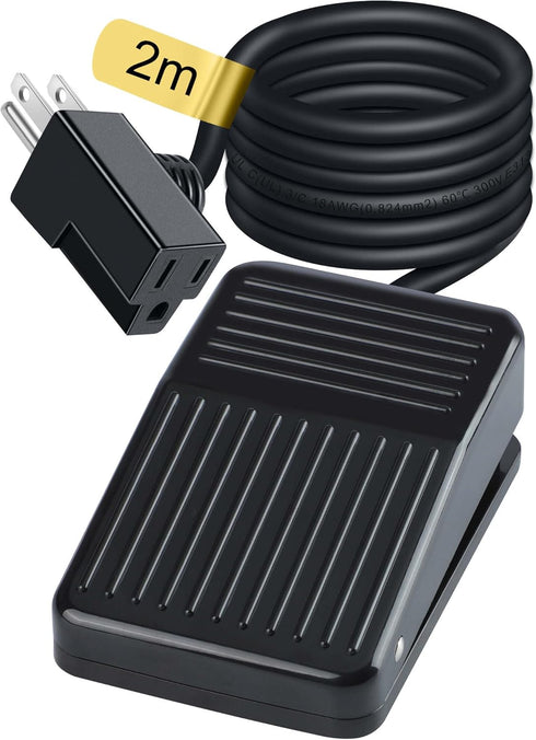 Foot Switch Normally Off, Press and Hold to ON, 6.6FT UL Cable & Plug, Dead Man Pedal Momentary 15A 250VAC