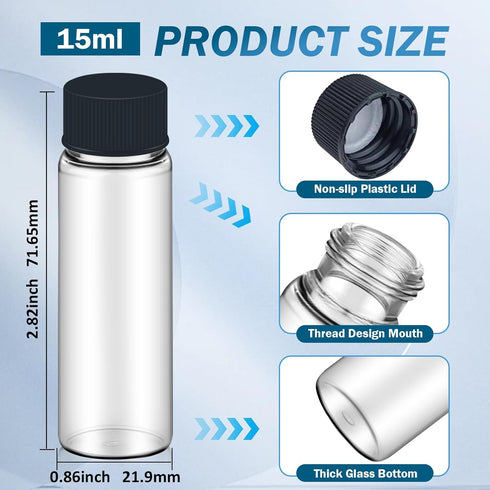 100pcs 0.5 Oz/15ml Clear Glass Vials, Sample Vials with Screw Cap and PE Liners Stopper, Leak-Proof for Storage Liquid
